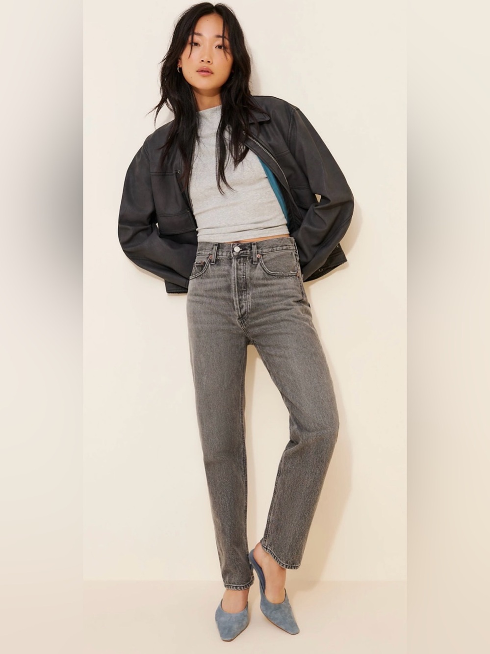 Agolde pinched cropped straight Leg Jeans in Washed Gray